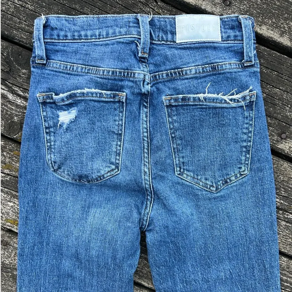 Pistola Skinny Jeans Women 25 Blue Distressed High Rise Raw Hem P6643CSF-LEY
